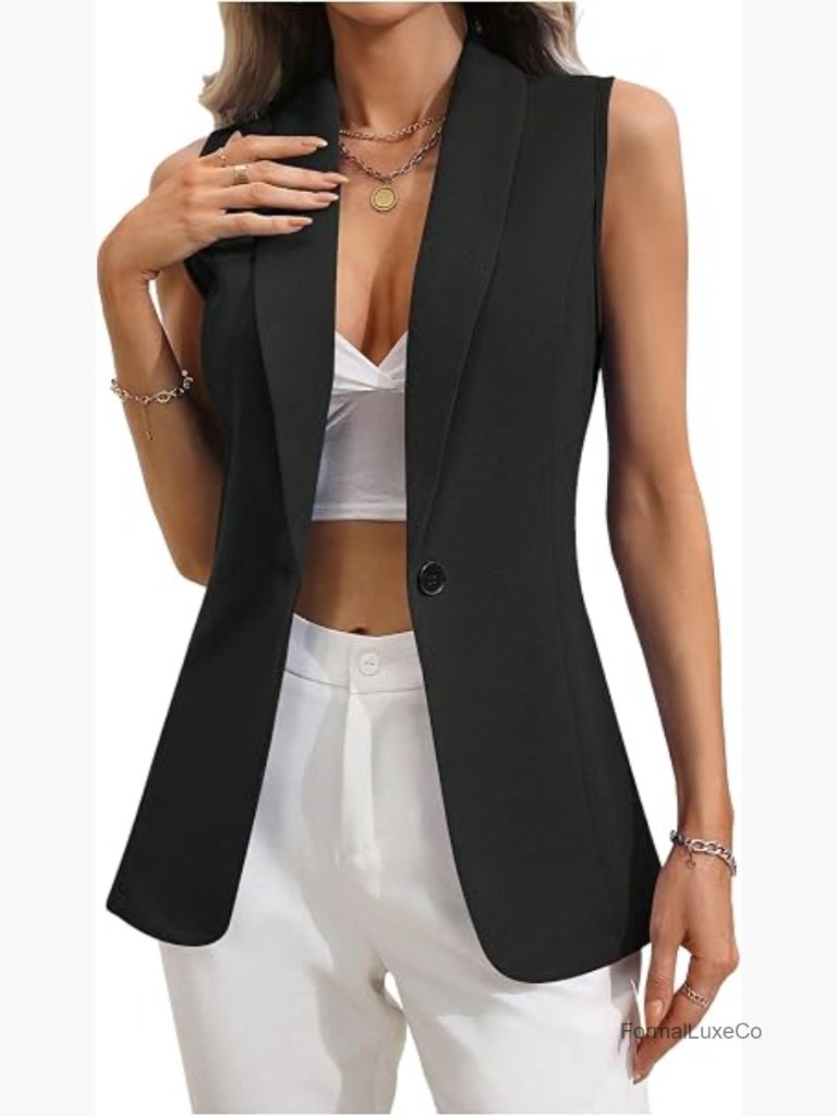 Sleeveless Shawl Collar Vest Blazer Women Casual Button Down Outerwear